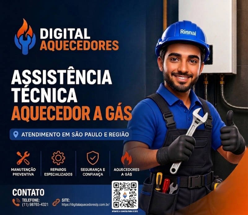 Técnico especializado realizando manutenção em aquecedor a gás